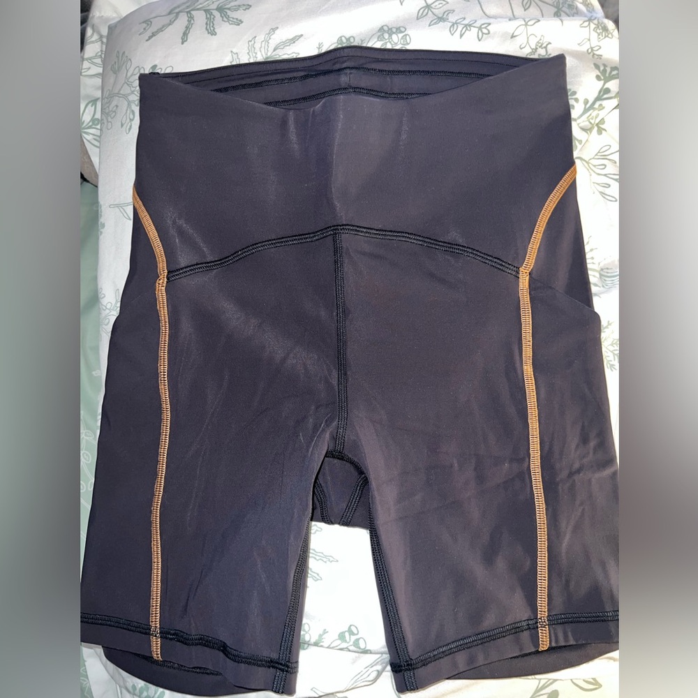 Lululemon Black Athletic Shorts with Orange Stitching